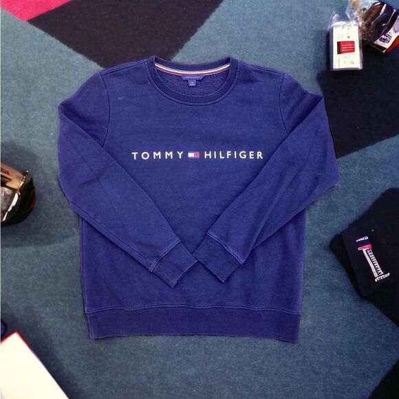 TOMMY HILFIGER DARK NAVY BLUE CREW NECK SLIP ON SWEAT SHIRT SMALL - Picture 1 of 6